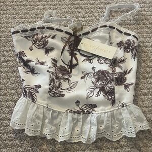 Thirty/Thirty White and Brown Floral Lace Camisole